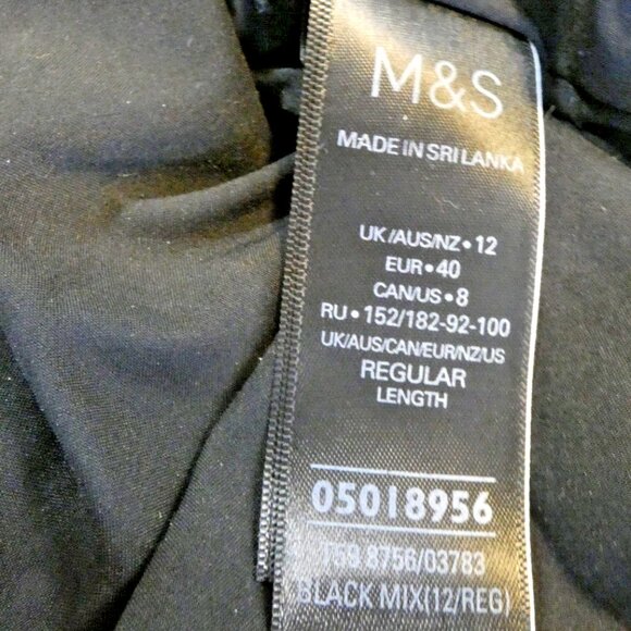 Black White Pencil Wool Skirt Size 8 Herringbone Fitted Office Core British M&S - Picture 9 of 10